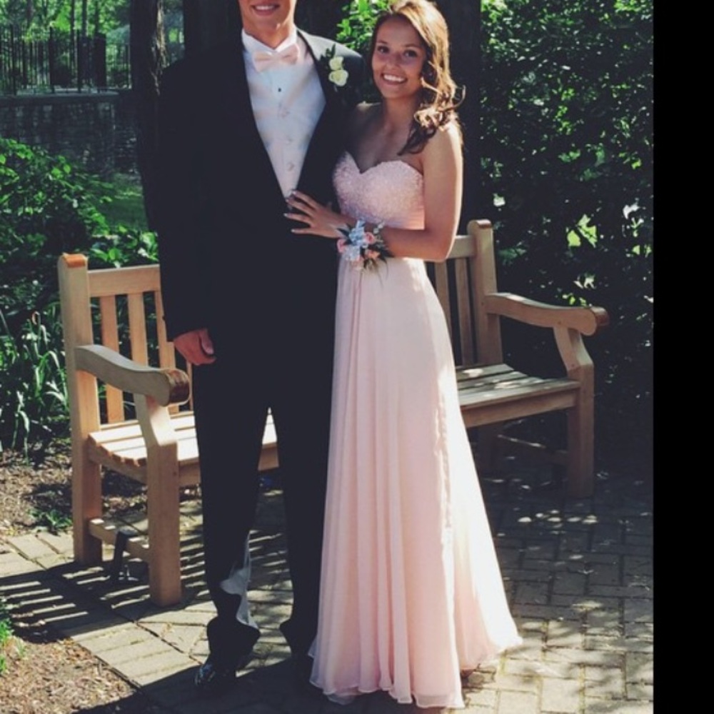 Floor length Light Pink Strapless Prom Dreas